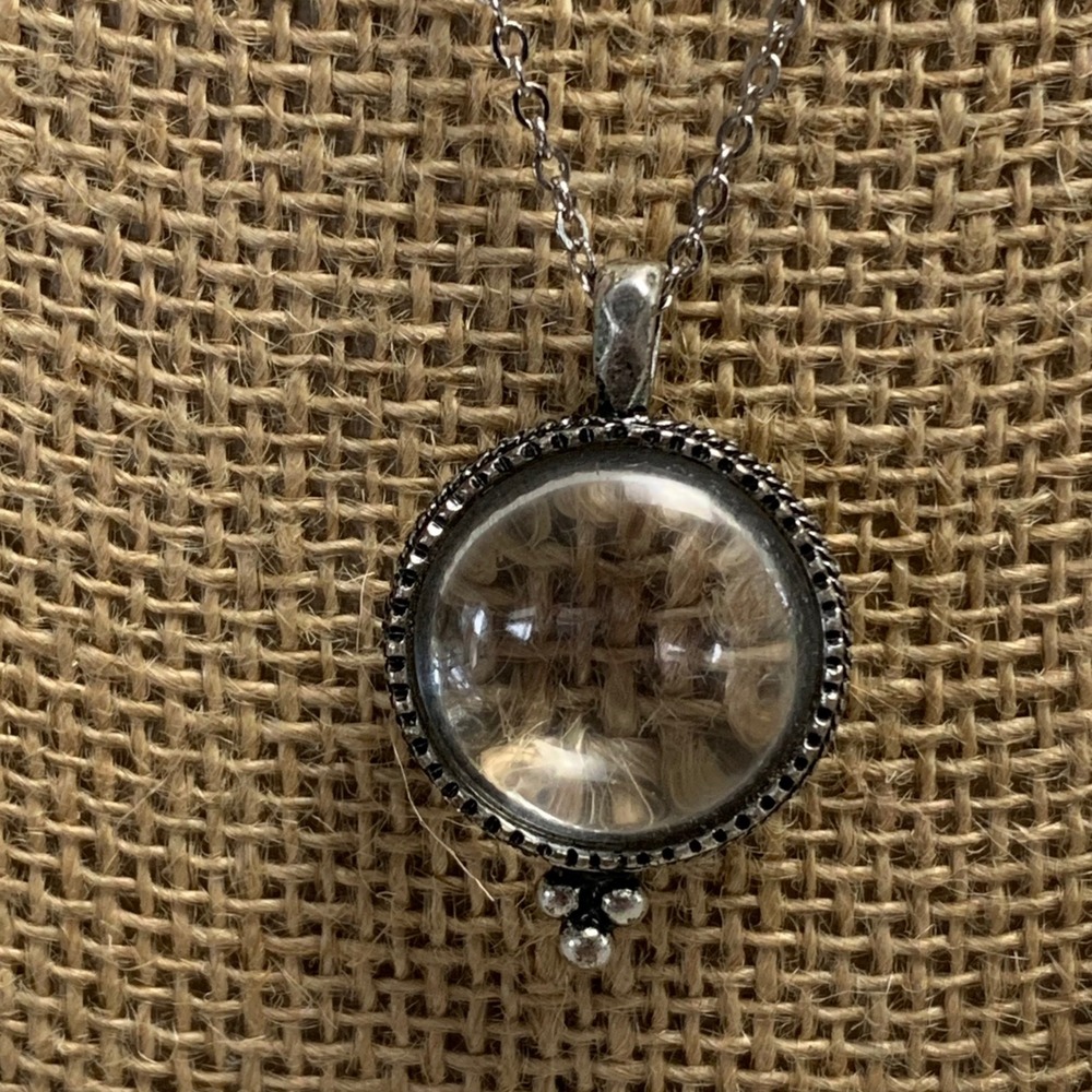 Vintage Style Round Glass Orb Locket Necklace Silver Tone Magnifying Dome 5605
